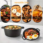 Pre-Seasoned Cast Iron Dutch Oven Set 2-in-1 with Lid, Scraper & Stand – Deep Pot for Camping, BBQ, Bread Baking & Stovetop Cooking