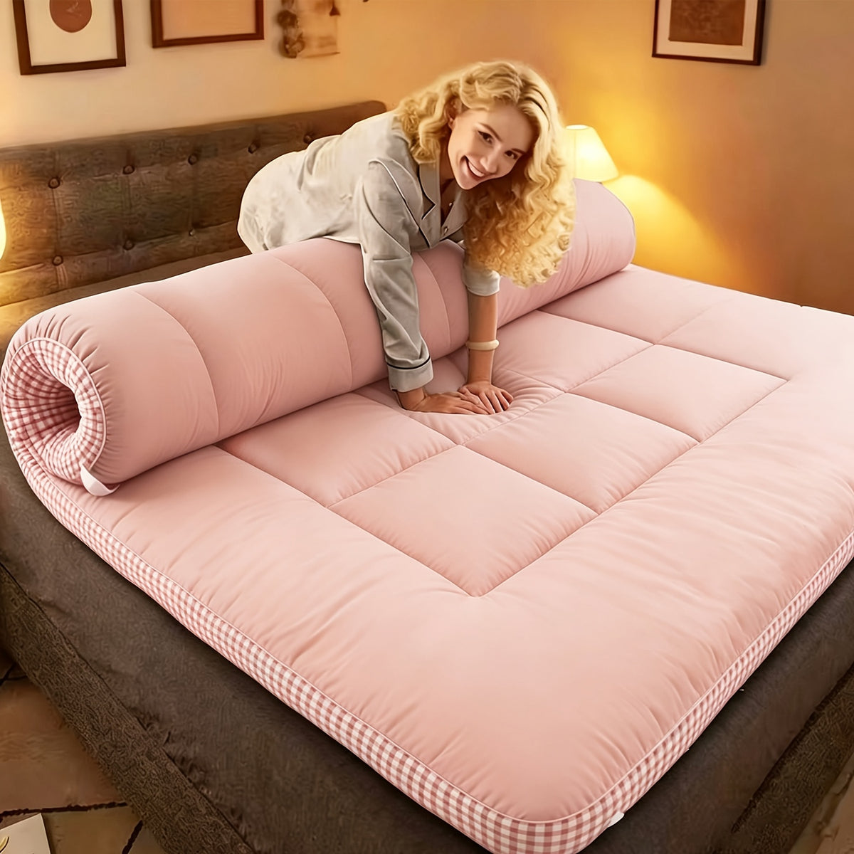 Roll Up Mattress Topper & Foldable Tatami Sleeping Pad – Soft Breathable Floor Mat for Guest Bed Sofa Camping, Twin Full Queen King, 8 Colors