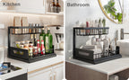 Under Sink Organizer 2-Pack 2-Tier Slide-Out Pull-Out Cabinet Shelf - Heavy Duty Carbon Steel with Adjustable Compartments for Kitchen, Bathroom, Pantry & Closet Organization