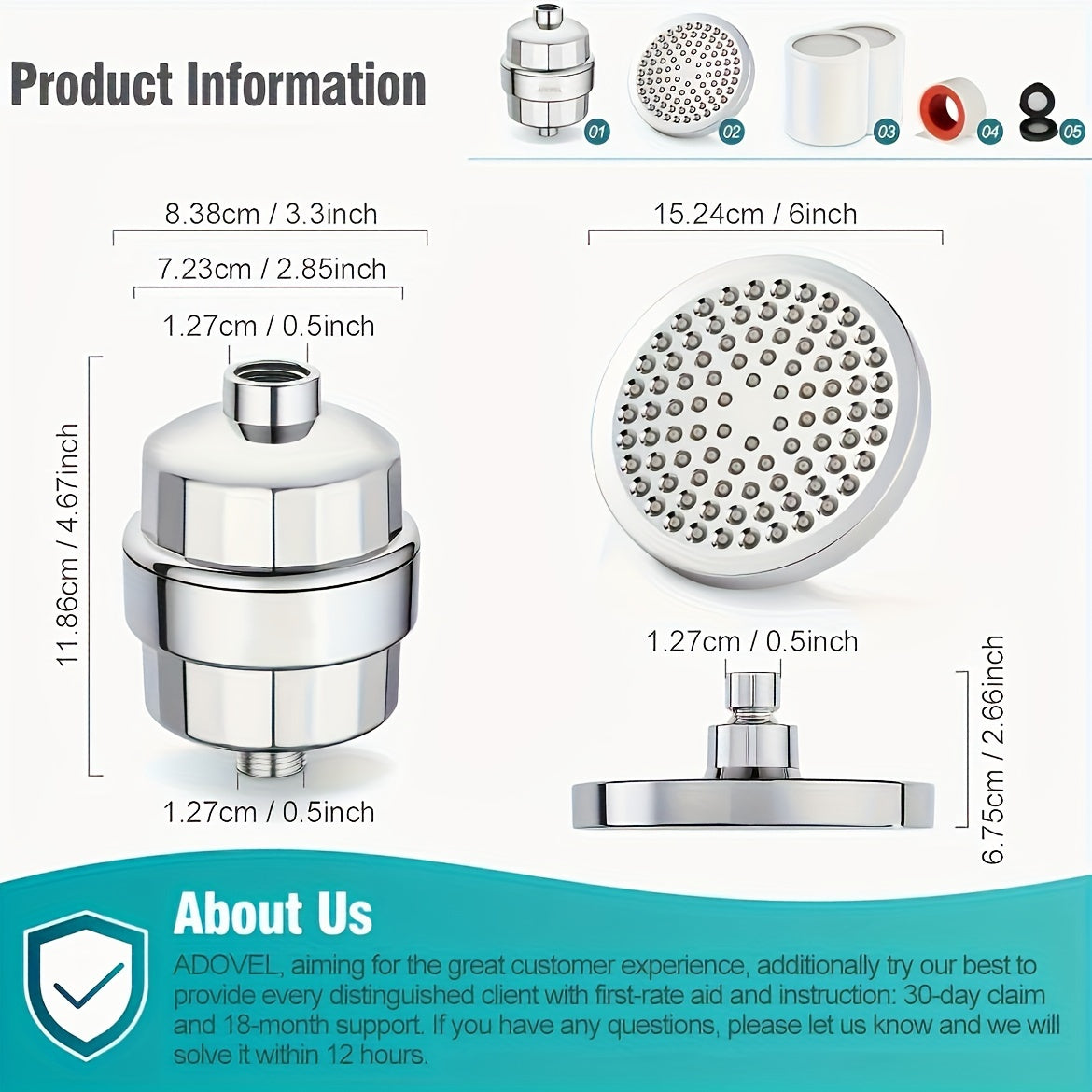 High-Pressure Filtered Shower Head Set – 20-Stage Chlorine & Heavy Metal Filter, 6" Round Luxury Polished Chrome, Wall-Mounted Strong Spray