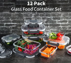 12-Pack Glass Food Storage Containers with Airtight Lids – Meal Prep Containers, Dishwasher Safe, BPA Free, Mother's Day & Holiday Gift Set