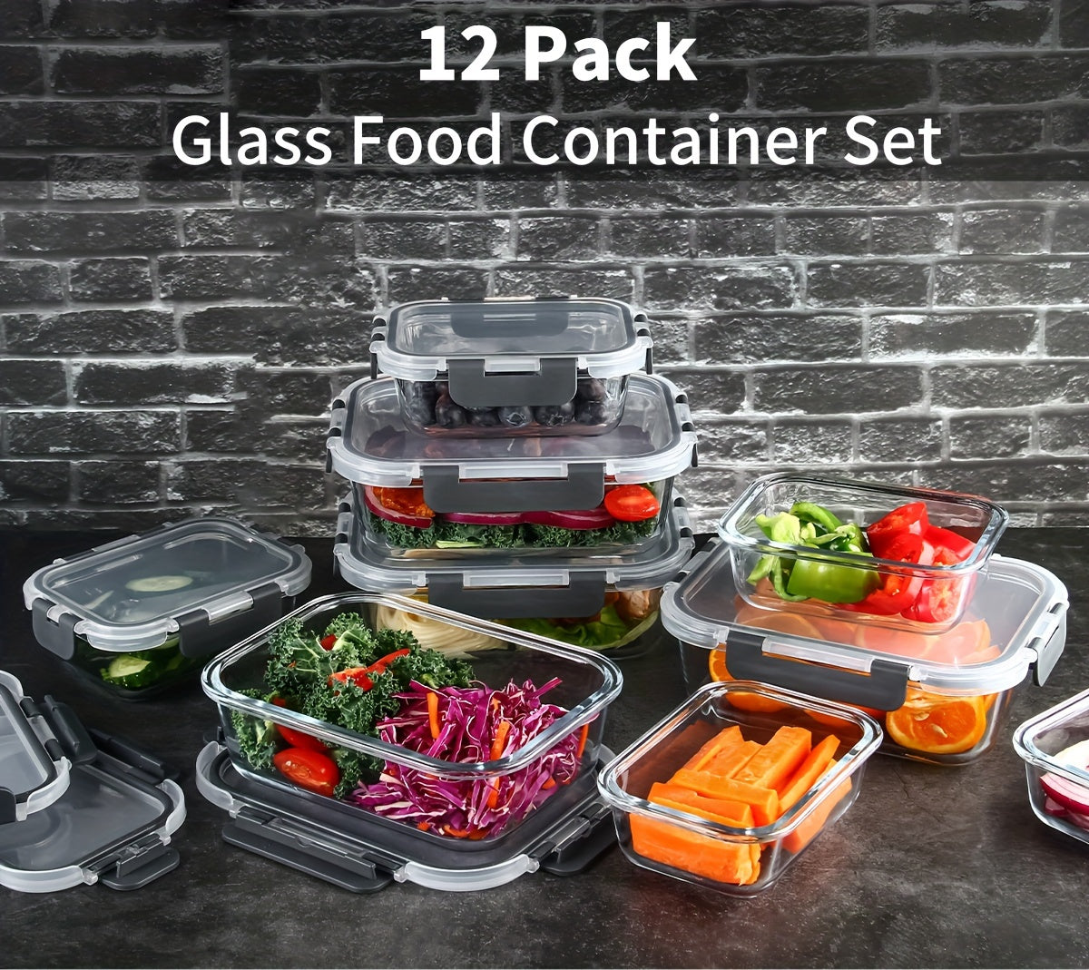 12-Pack Glass Food Storage Containers with Airtight Lids – Meal Prep Containers, Dishwasher Safe, BPA Free, Mother's Day & Holiday Gift Set