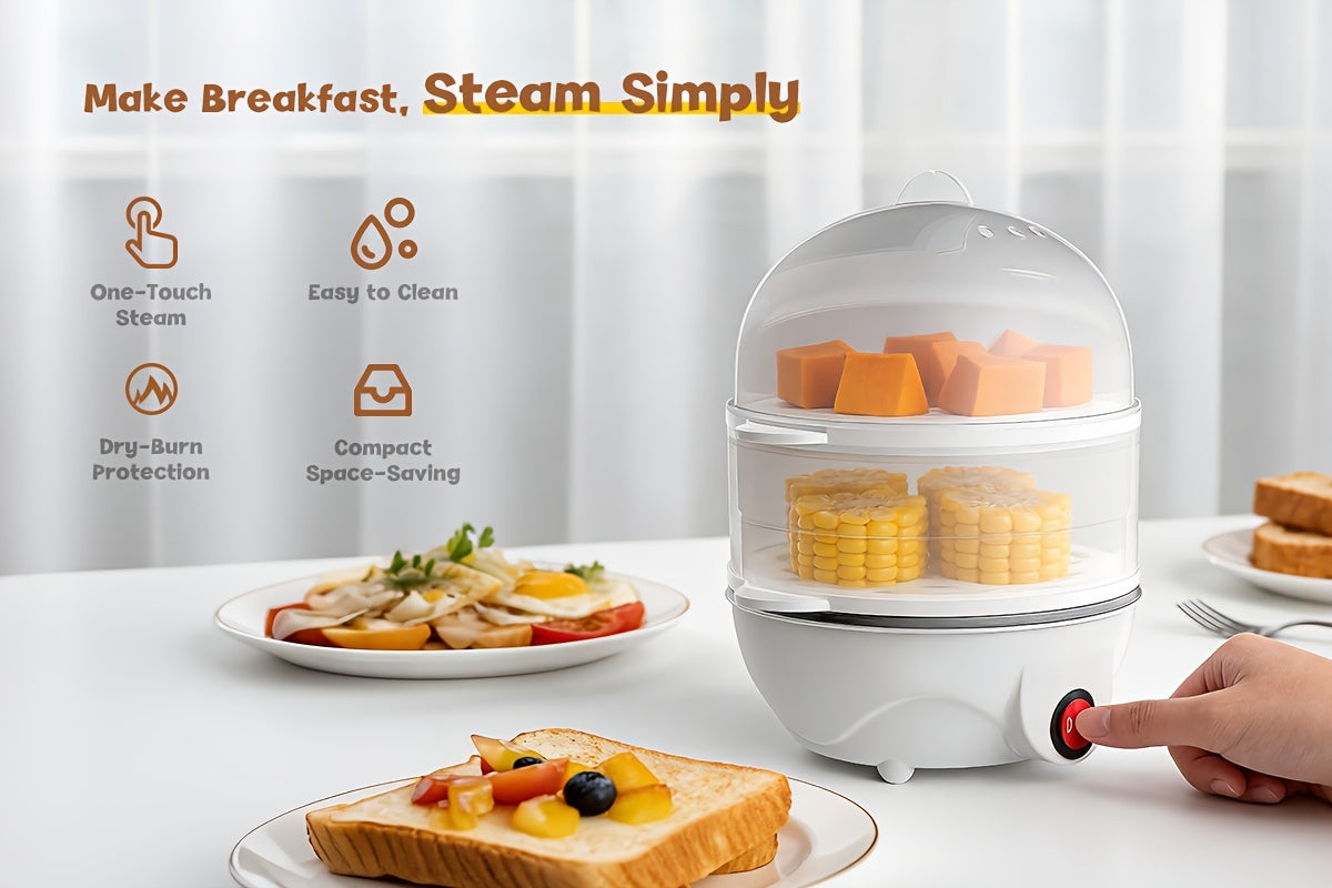 Electric Egg Cooker Steamer 1 or 2 Layer, Auto Shut-Off, Boiled & Soft-Boiled, with Descaling Accessories – Mini Breakfast Machine for Kitchen, Dorm & Office
