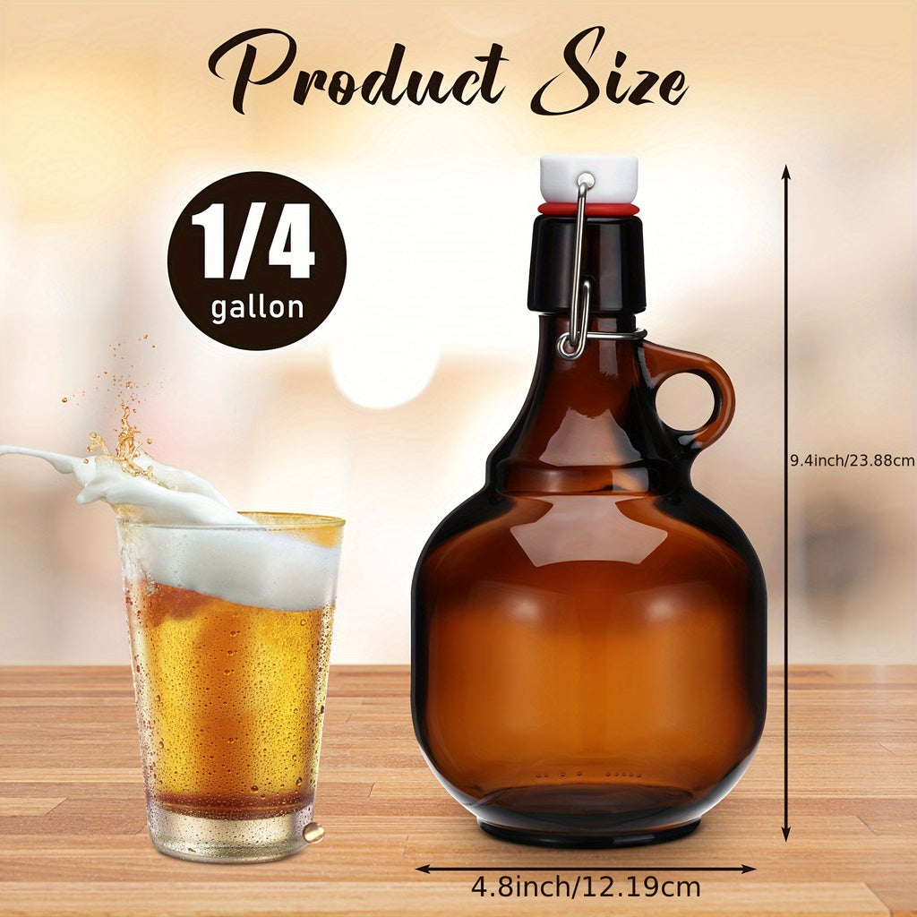 Amber Glass Growlers for Beer, Set of 4 – 34oz, Home Brewing, Fermentation & Storage for Soda, Cider & Wine, PVC-Free