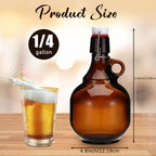 Amber Glass Growlers for Beer, Set of 4 – 34oz, Home Brewing, Fermentation & Storage for Soda, Cider & Wine, PVC-Free