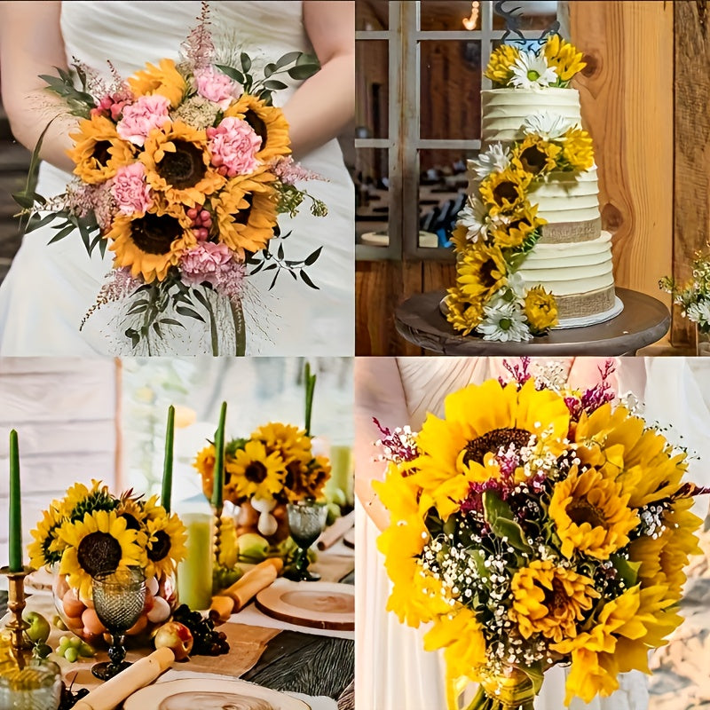 Sunflowers Artificial Flowers 20pcs 10pcs Bulk Fake Sunflower Stems for Home Decor, Wedding Centerpiece, Outdoor Table Decor, Church School Photography Props, Party & Mother's Day Gift