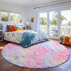 Round Shaggy Rug Soft Fluffy Plush Circular for Bedroom & Living Room – Easy Clean, Tie-Dye & Solid Colors, 3 Sizes 4x4 5x5 6x6ft