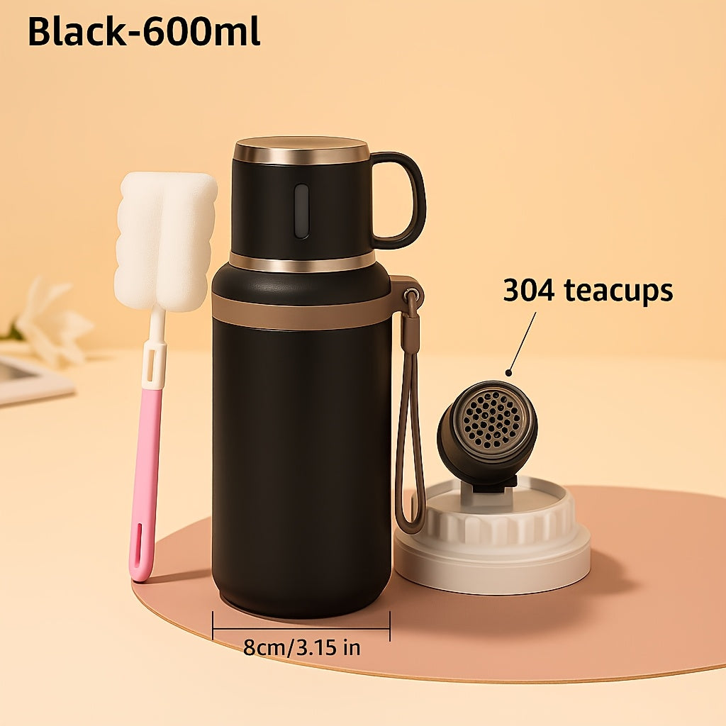 Vacuum Insulated Water Bottle 600ml 316 Stainless Steel Double Wall – Leak-Proof Lid with Handle for Travel, Gym, Office & Outdoors