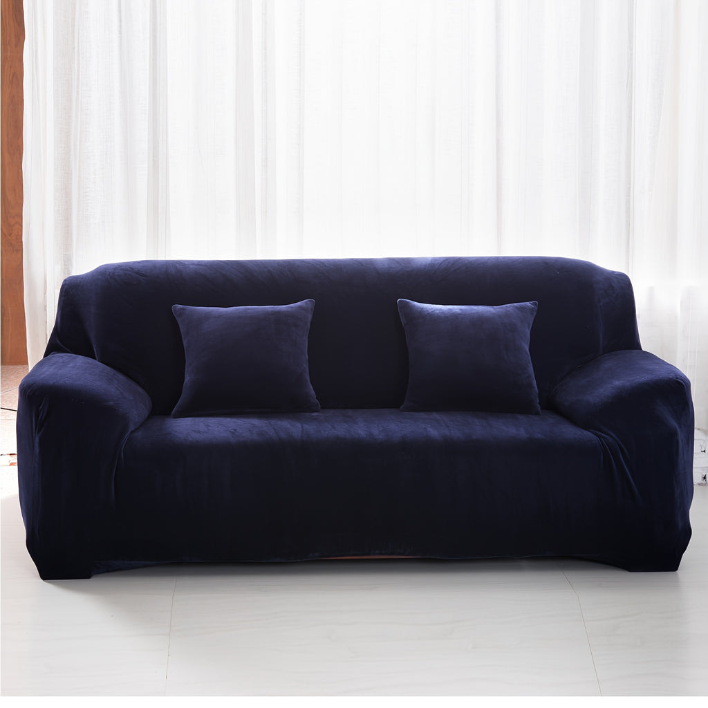 Plush Sofa Slipcover Stretch Thick Couch Cover - Soft Velvet Furniture Protector for Chair Loveseat 3 4 Seater, Anti-Slip Elastic Wrap, Machine Washable, 6 Colors for Living Room