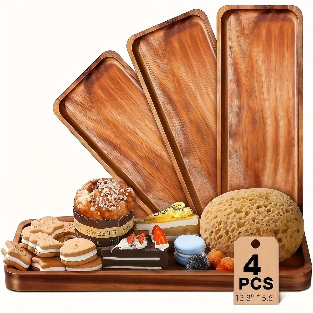 Wood Serving Trays Charcuterie Board Set 4pc 8pc Rectangular Wooden Plates Serving Platter for Cheese Bread Fruit Appetizer Party Buffet