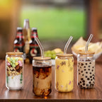 Mason Jar Drinking Glasses Set of 16 with Lids, Straws & Brushes - 18.7oz 550ml Reusable Glass Cups for Iced Coffee Water Family Gatherings
