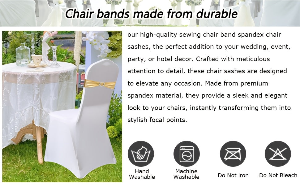 Metallic Spandex Chair Sashes Bow Bands 100pcs – Sparkle Lycra Stretch Chair Ties with Buckle for Wedding, Banquet & Party Decor | Gold, Silver, Rose Gold