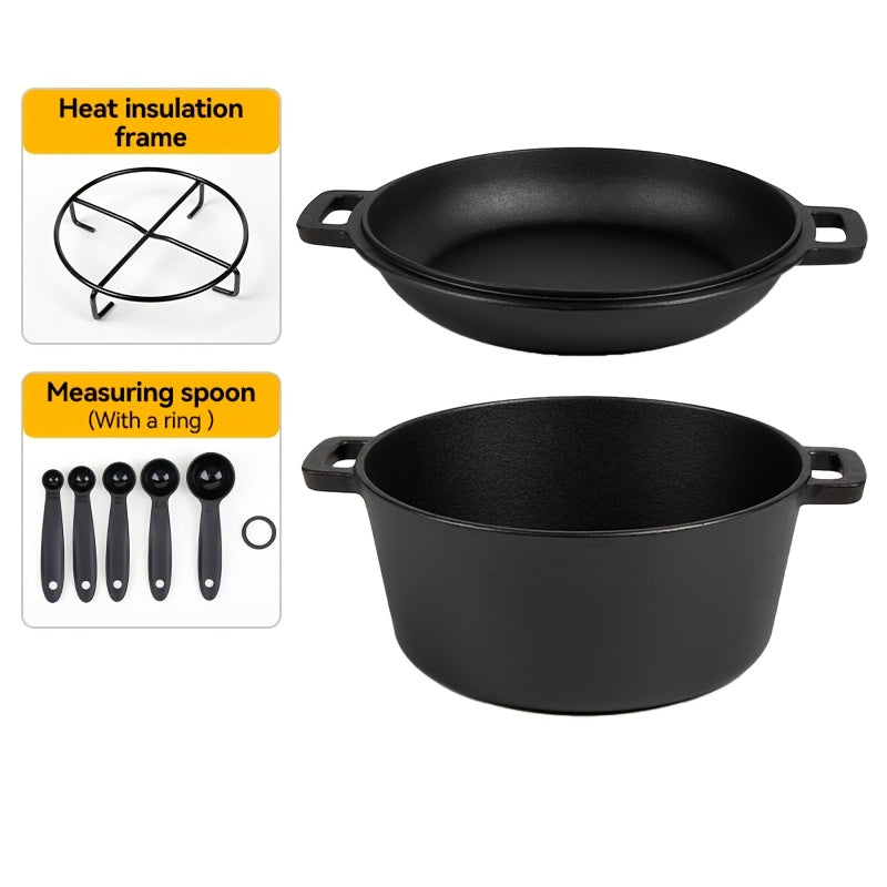 Cast Iron Dutch Oven Set 2-in-1 5.1QT Dutch Oven and 1.9QT Skillet Lid with Accessories Induction Oven Campfire Safe Holiday Cooking Kit for Soups Stews Baking Frying Camping BBQ