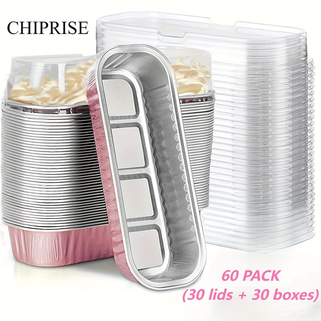 Disposable Mini Cake Boxes 30pcs with Lids & Spoons - Aluminum Foil Baking Cups for Cheesecakes, Custards & Desserts, Party Favor Containers in 5 Colors