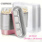 Disposable Mini Cake Boxes 30pcs with Lids & Spoons - Aluminum Foil Baking Cups for Cheesecakes, Custards & Desserts, Party Favor Containers in 5 Colors
