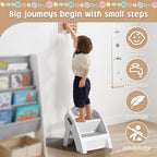 Foldable Kids Step Stool 2-Step with Non-Slip Design & Handle – Multipurpose Toddler Step Stool for Bathroom Sink, Kitchen Counter, Bedroom, Grey Pink Blue