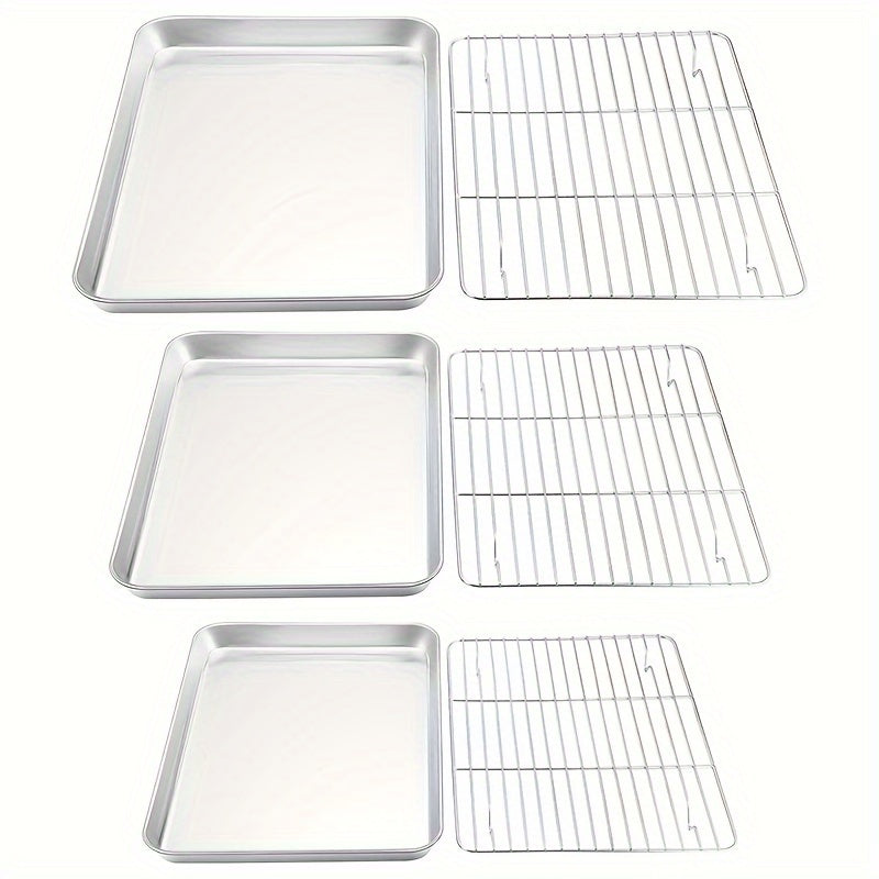 Baking Pan Set with Cooling Rack Large Stainless Steel Cookie Sheet Non-Toxic Durable Easy Clean Professional Oven Tray for Baking Roasting Holiday Baking