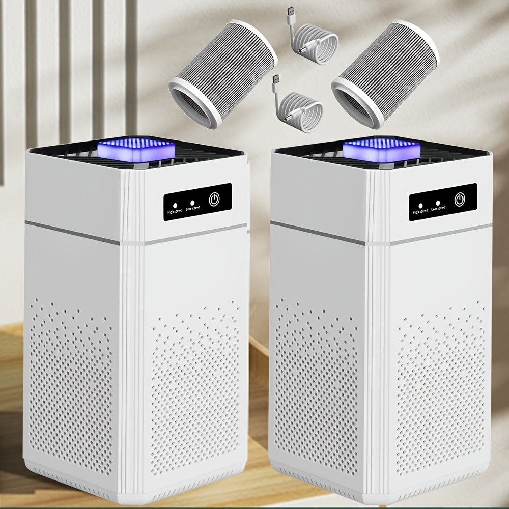 Portable Air Purifier 2 Pack USB Powered Ultra-Quiet 34dB with Replacement Filters – Personal Air Cleaner for Bedroom, Home Office, Desk & Dorm Room, Removes Dust, Allergens & Odors