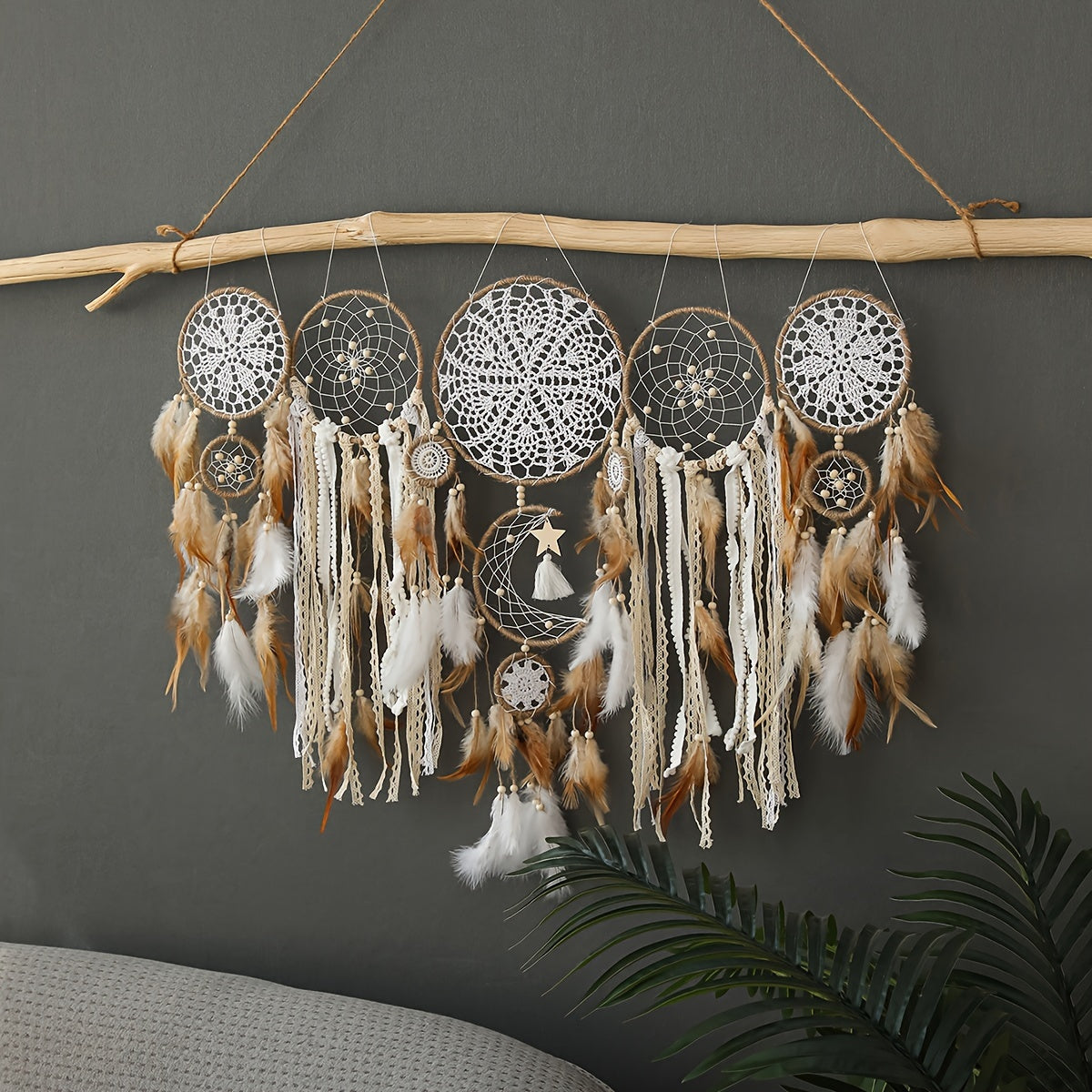 Boho Metal Dreamcatcher Set of 5 with Feathers – Large Multi-Size Wall Hanging Decor for Bedroom in 5 Colors, Spiritual Catcher Gift for Christmas & Graduation