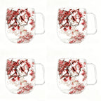 Double Wall Glass Coffee Cups Set of 4 with Handle – 12oz Leakproof Thermal Mugs for Tea, Latte & Cappuccino | Dried Flower & Petal Designs | Gift for Coffee Lovers