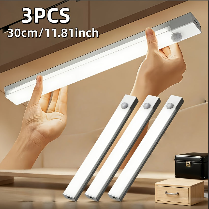 Motion Sensor Cabinet Lights USB Rechargeable Dimmable LED Indoor Lighting – 3 Adjustable Modes for Wardrobe, Kitchen, Bedroom & Office – 3 or 6 Pack