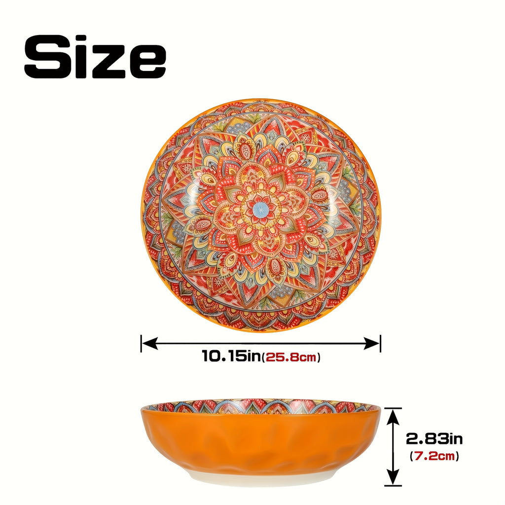 Bohemian Floral Ceramic Soup Bowl Set of 2 – Hand-Painted Vintage Tableware, Microwave Safe, 10.15in | Festive Gift