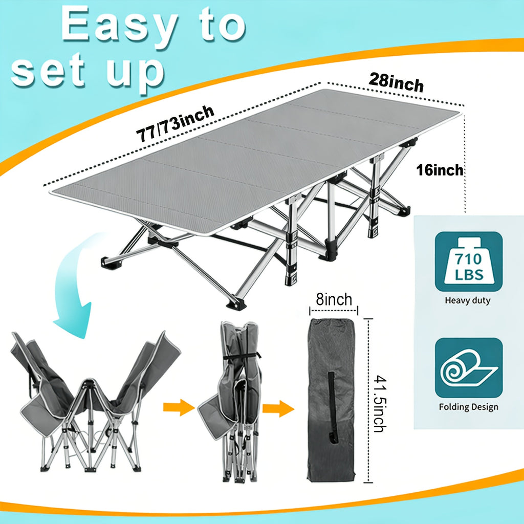 Portable Folding Camping Bed 28in Wide Heavy Duty 510 710 lbs with Optional Mattress Cushion Pillow Carry Bag Cot for Office Nap Beach Yard RV Adult