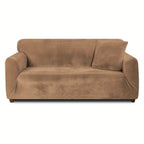 Velvet Stretch Sofa Cover Slipcover – Thick High-Elasticity Plush Couch Cover for L-Shape 1 2 3 4 Seater, Polyester Spandex Furniture Protector with Pillowcase for Living Room