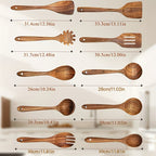 Wooden Kitchen Utensils Set 10 Piece - Non-Stick Safe Heat Resistant Cooking Tools with Spatula, Slotted Spoon & More, Stylish Wood Kitchen Gadgets for Cooking & Baking