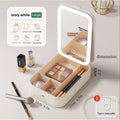 Lighted Makeup Storage Box with Rechargeable LED | Large Capacity Portable Cosmetics Organizer Case | Luxury Vanity Gift for Women | Beige