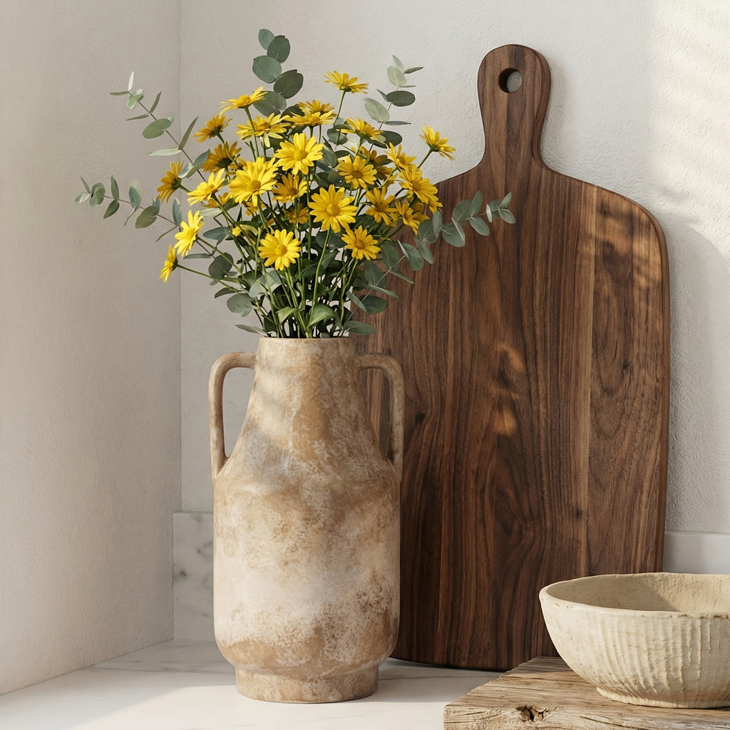 Large Rustic Farmhouse Ceramic Vase 11 Inch Tall, Vintage Retro Table Vase Centerpiece for Coffee Table, Fireplace Mantel, Bookshelf & Living Room, Ceramic Flower Holder for Home Decoration