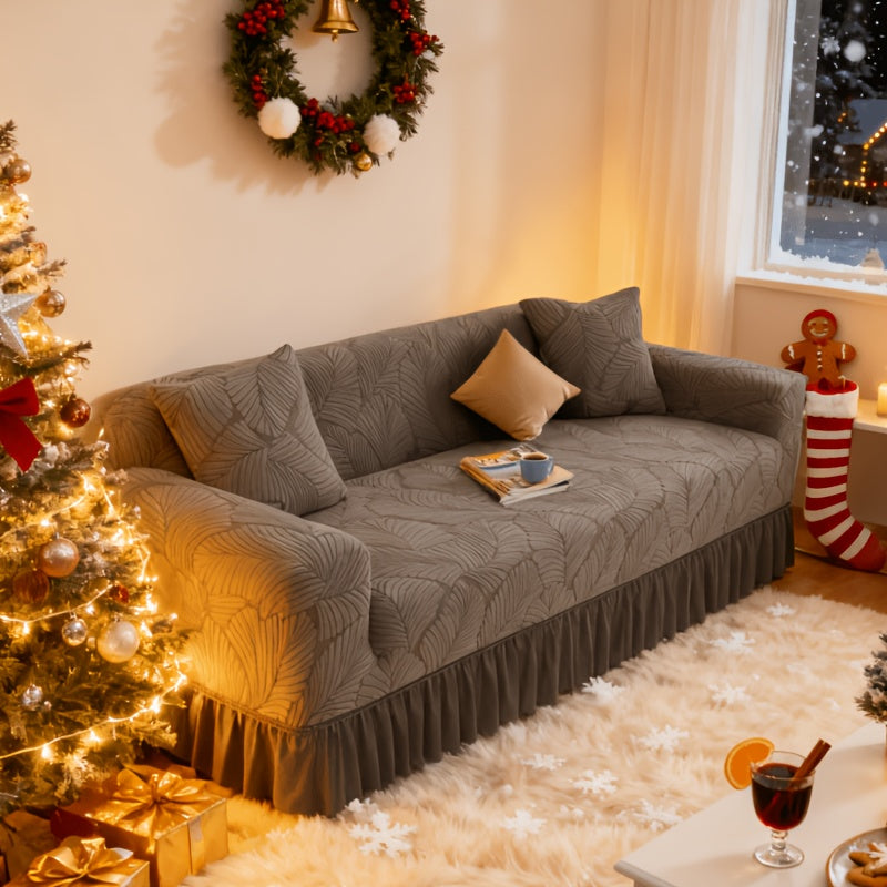 3D Jacquard Sofa Slipcover Full Cover with Elastic Skirt, Pet Proof Anti-Slip Couch Protector for 1 2 3 4 Seater Living Room Sofa, Machine Washable, Gray & Blue, 35 to 118 Inch