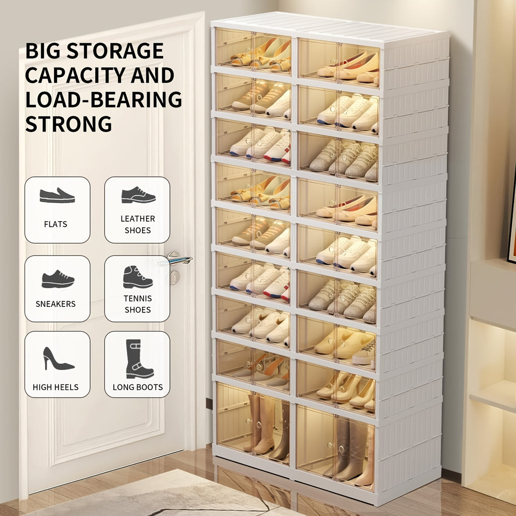 Shoe Rack with Clear Shoe Boxes 3 6 9 Tier Foldable Stackable Plastic Organizer for Closet Entryway Bedroom – Holds 6 12 or 18 Pairs