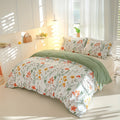 Floral Duvet Cover Set 3-Piece Soft Breathable Polyester – Flowers & Plants Print Comforter Cover with Zip Closure, Twin Full Queen King Bedding Set No Insert