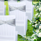 Spandex Chair Sash Bows 100-Pack Metallic Gold Silver Rose Gold Wedding Chair Belts Decorative Bow Ties for Banquet Event Party Chairs – Elastic Chair Bands for Wedding Reception Decoration