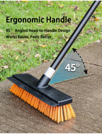 Heavy Duty Outdoor Floor Scrub Brush 10.24" Dual-Purpose with Water Scraper & Stiff Bristles – Hard Broom for Patio, Deck, Driveway & Concrete Cleaning, Home & Commercial Use