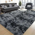 Tie-Dye & Solid Plush Rectangular Area Rug 5x8 Ft – Soft Fluffy Non-Slip Machine Washable Carpet for Living Room, Sofa Side & Bedroom Decor