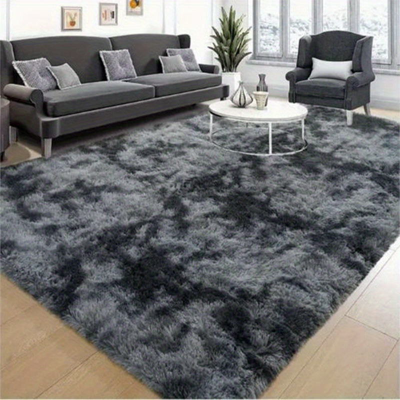 Tie-Dye & Solid Plush Rectangular Area Rug 5x8 Ft – Soft Fluffy Non-Slip Machine Washable Carpet for Living Room, Sofa Side & Bedroom Decor