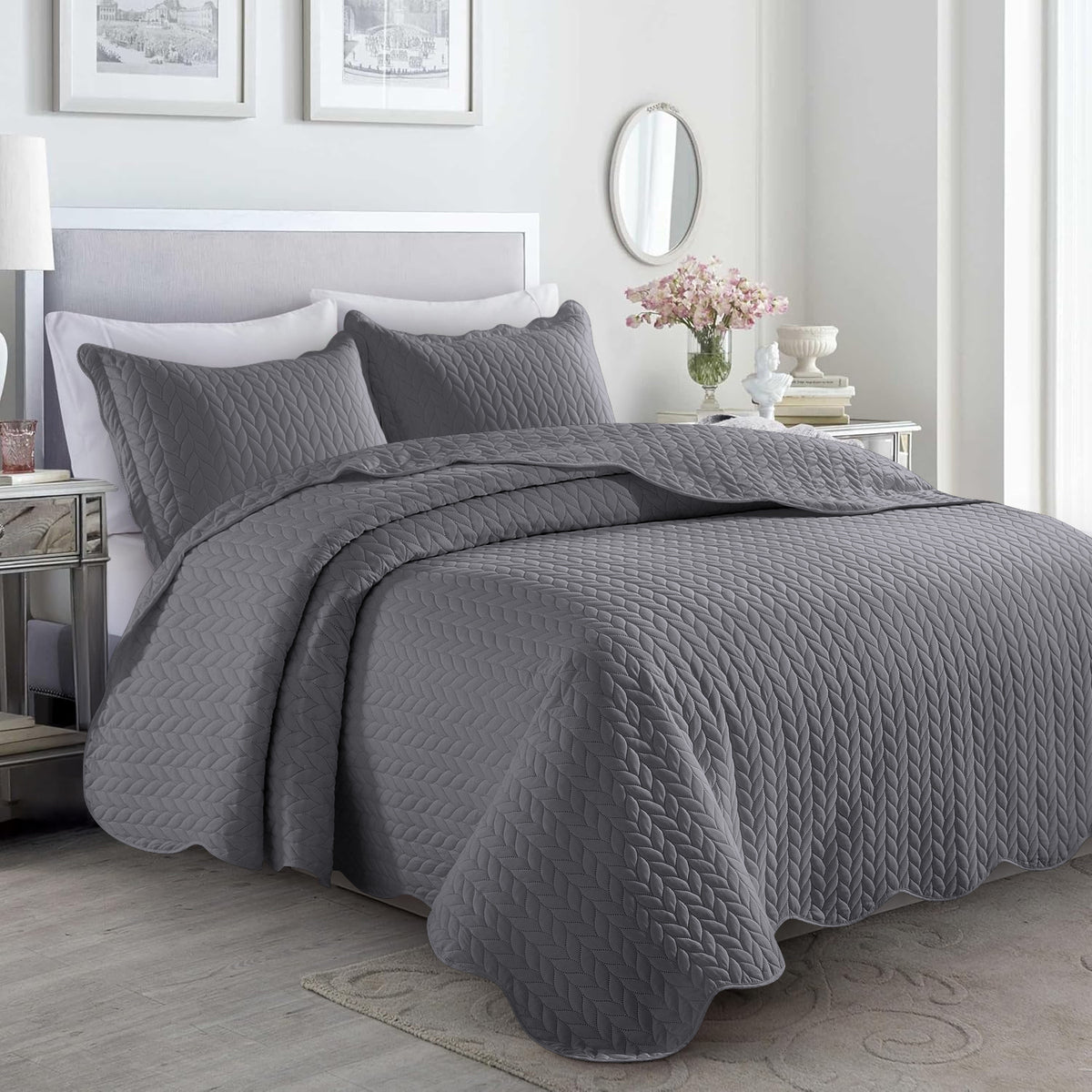Microfiber Quilt Bedspread Set All Season Lightweight – Soft Breathable Quilted Coverlet Twin Full Queen King 16 Colors Machine Washable