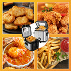 Electric Deep Fryer with Stainless Steel Basket 1.5L-6L Adjustable Temperature Foldable Handle Easy-Clean Dishwasher Safe
