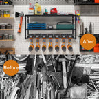 Power Tool Storage Rack Wall Mount – 150 lb Heavy-Duty 3-Tier Steel Organizer with 7 Bit Holders for Garage Workshop Shed Basement