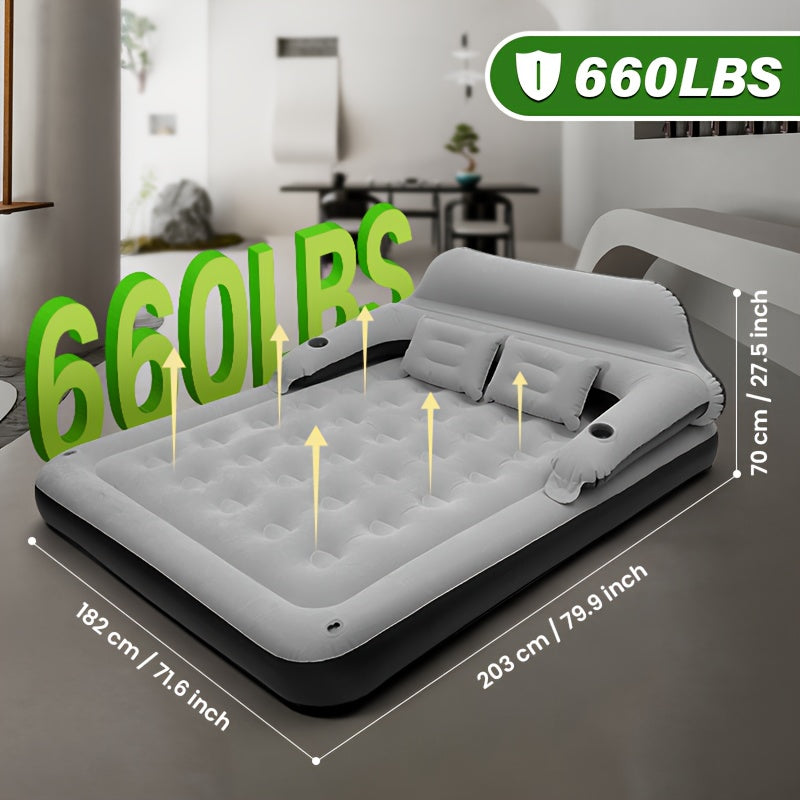 Inflatable Air Mattress Double Bed with Backrest Pillow & Built-In Pump – Portable Camping & Home Guest Bed, 39in Wide Self-Inflating Sleep Mat