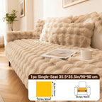 Faux Rabbit Fur Sofa Cover Non-Slip Stretchable Slipcover 3/4 Seat Bubble Soft Couch Protector – Breathable, Machine Washable, Fits Living Room, Bed & Dorm, Warm Home Decor Furniture Cover