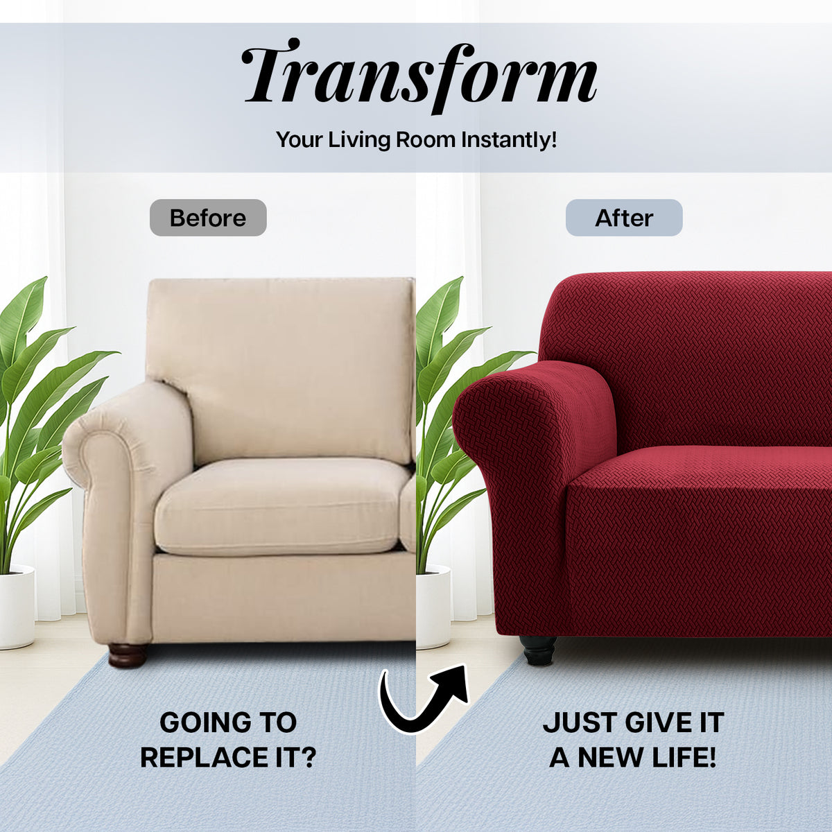 Elastic Stretch Sofa Cover Spandex – Non-Slip Couch Slipcover, Pet-Friendly, Machine Washable, All-Season, 7 Colors, 1/2/3 Seater, Living Room Bedroom Office Home Decor