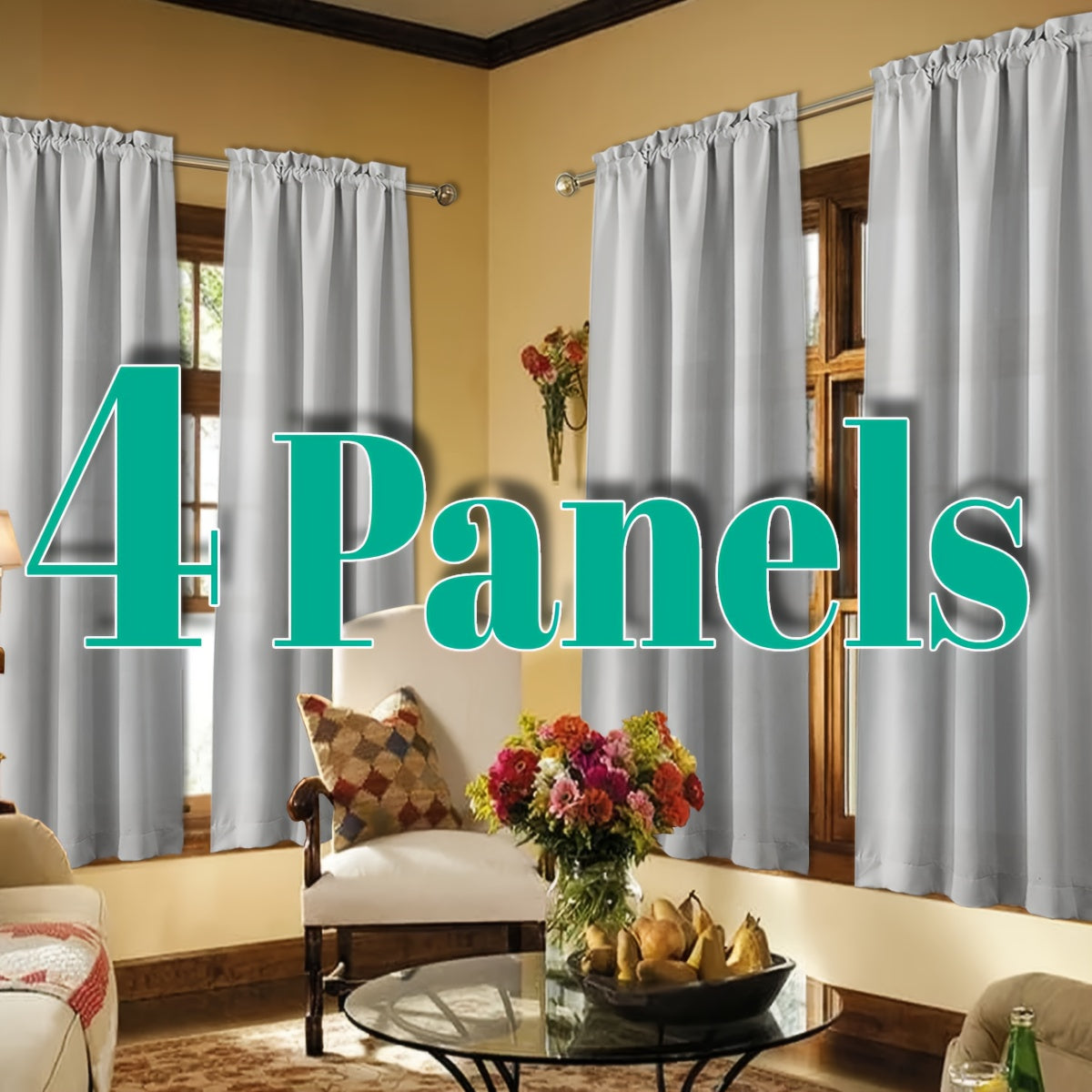 Light Filtering Curtains 4 Panels Solid Color Rod Pocket – Soft Brushed Sheer Window Drapes for Living Room Bedroom Office, 8 Sizes 10 Colors