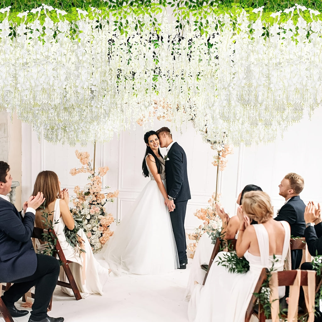 24 Pack Fake Wisteria Hanging Flowers 3.6 Feet Long, Artificial Wisteria Vine Garland for Wedding, Garden & Wall Decoration – White, Pink, Purple, Light Pink & Blue