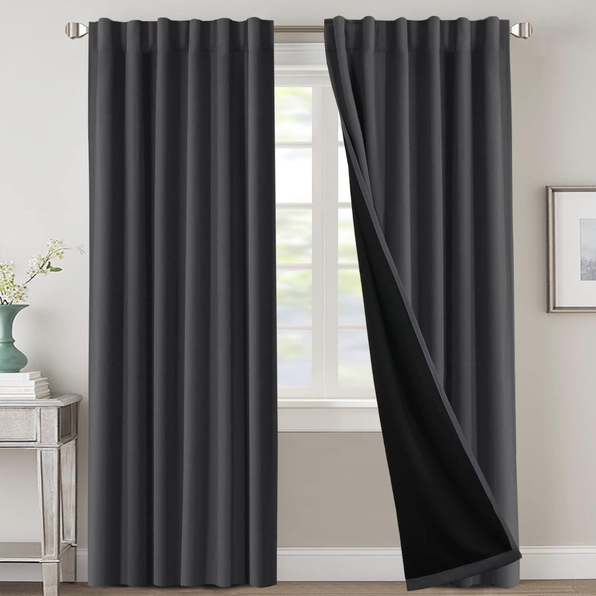 Blackout Curtains 2 Panels 100% Room Darkening 96 Inch Long – Triple Weave Thermal Insulated Back Tab & Rod Pocket Window Drapes for Bedroom & Living Room