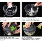 Multifunctional Vegetable & Food Chopper with 3/5 Interchangeable Blades - 900ml Container | Onion, Garlic, Carrot, Salad Chopper