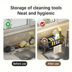 Kitchen Sink Caddy with Drainage & Removable Brush Holder – Sink Organizer for Sponge, Soap, Dishwashing Brush & Scrubber | Counter Basket Tray for Clean & Clutter-Free Kitchen Sink