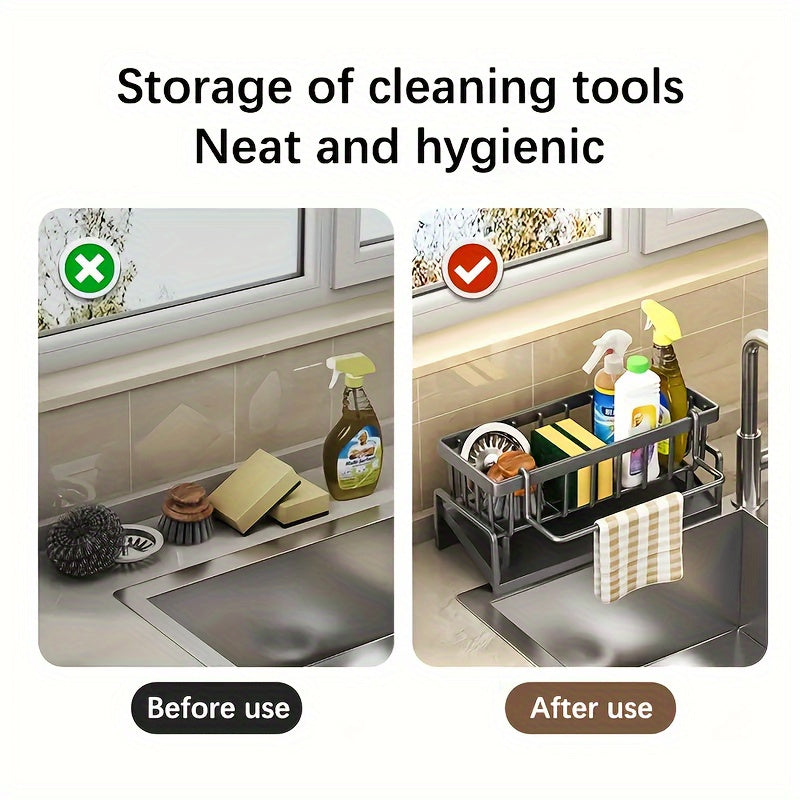 Kitchen Sink Caddy with Drainage & Removable Brush Holder – Sink Organizer for Sponge, Soap, Dishwashing Brush & Scrubber | Counter Basket Tray for Clean & Clutter-Free Kitchen Sink